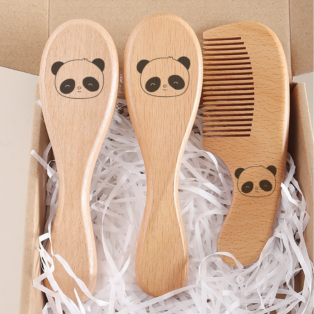 Premium Wooden Baby Hair Brush & Comb Set