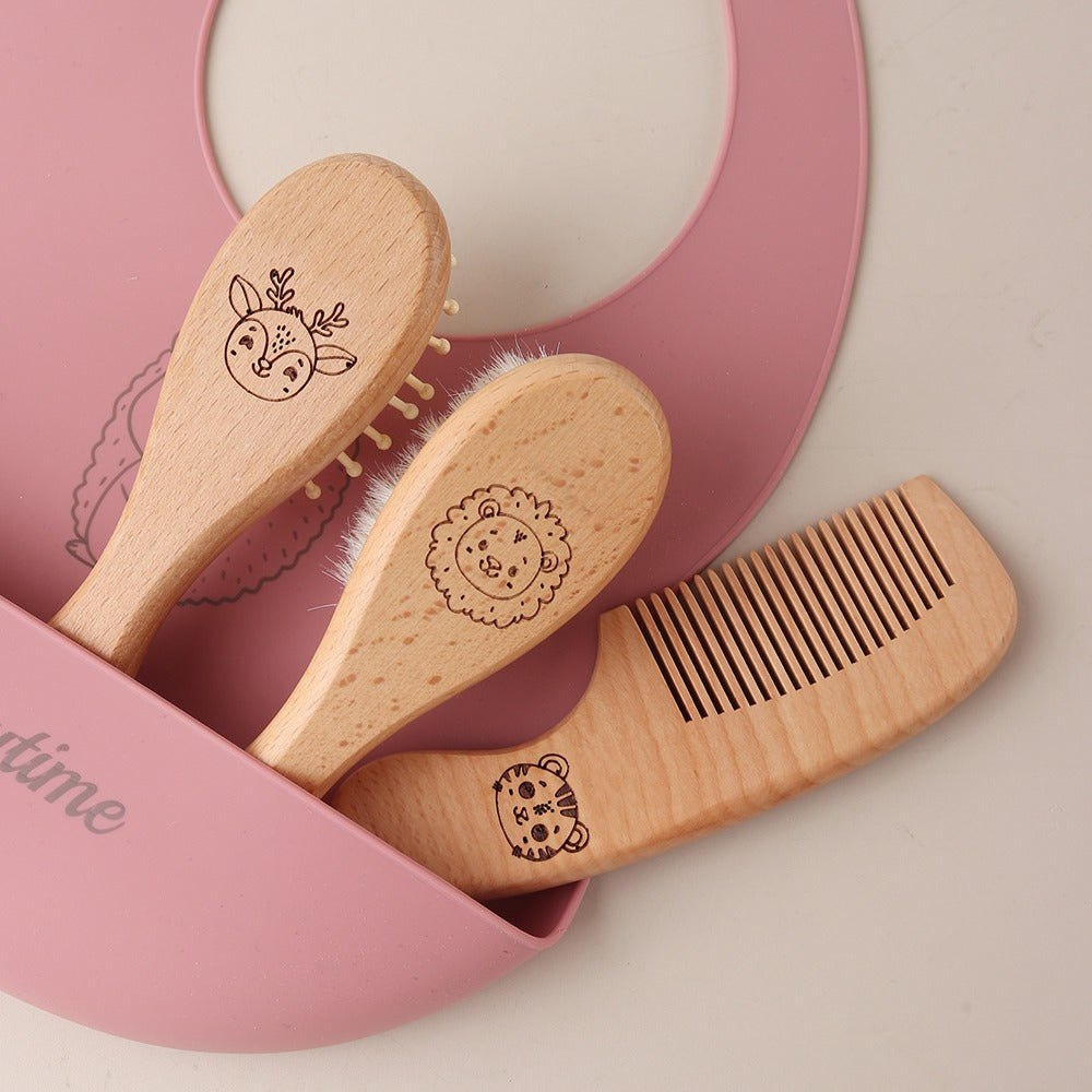 Premium Wooden Baby Hair Brush & Comb Set