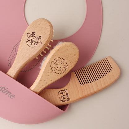 Premium Wooden Baby Hair Brush & Comb Set