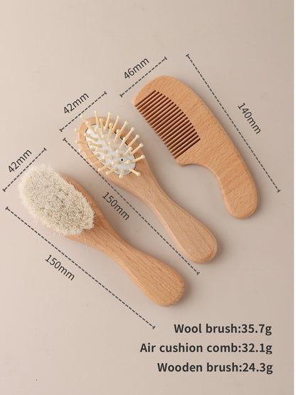 Premium Wooden Baby Hair Brush & Comb Set