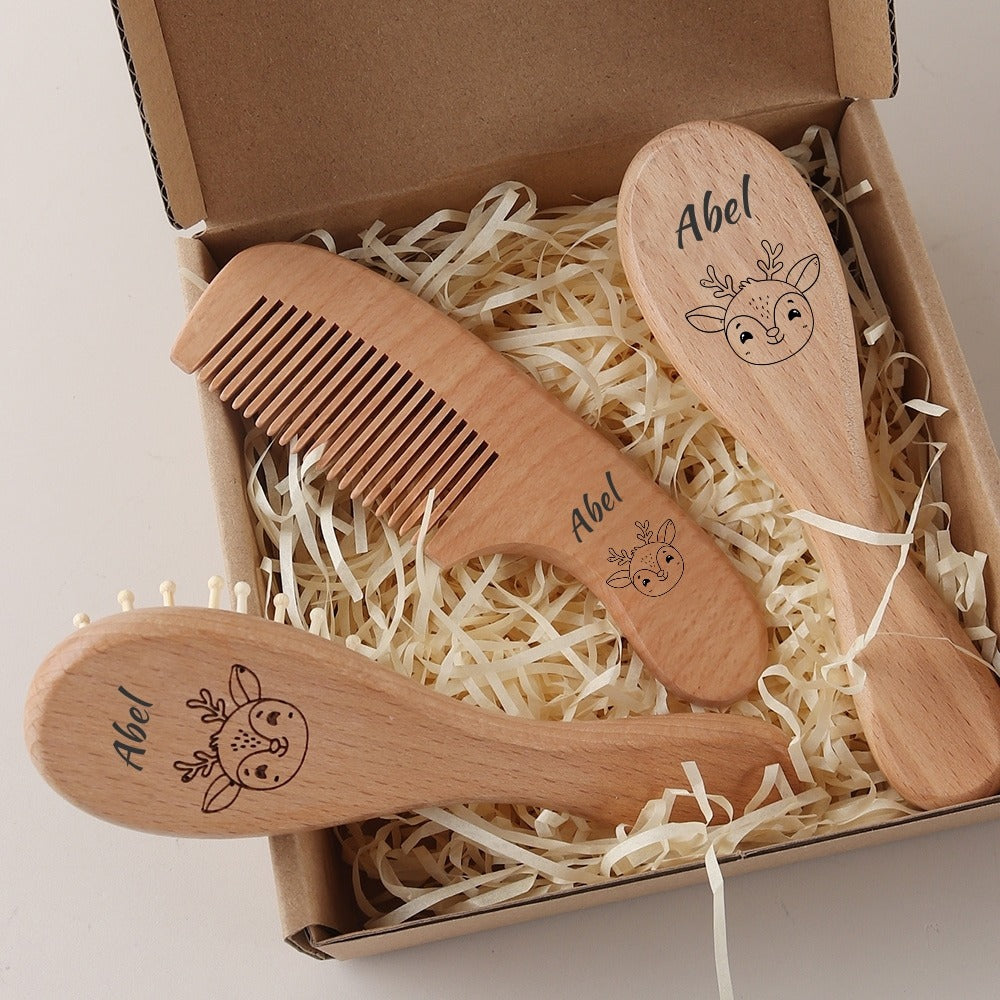 Premium Wooden Baby Hair Brush & Comb Set